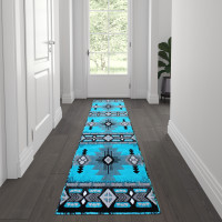Flash Furniture ACD-RGC318-27-TQ-GG Mohave Collection 2' x 7' Turquoise Traditional Southwestern Style Area Rug - Olefin Fibers with Jute Backing
